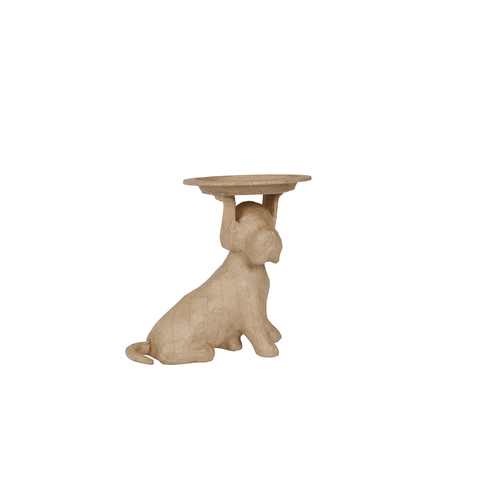 Braunes Pappmaché, Hund mit Tablett 24x15cm
