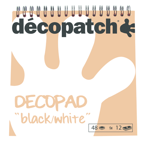 Décopad, Block mit 48 Blatt Décopatch-Papier 15x15 cm, schwarz/weiß