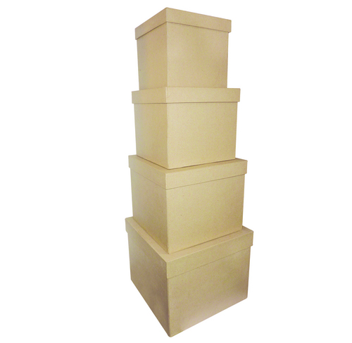 Braunes Pappmaché, Sortierung mit 4 viereckigen Schachteln 16x14/25x20cm