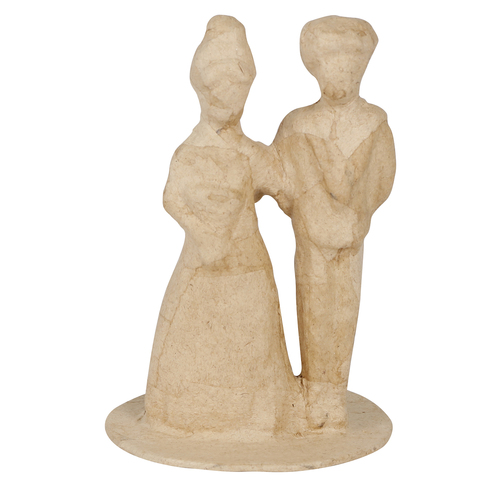 Braunes Pappmaché, Brautpaar Mann und Frau 8,5x8,5x13 cm