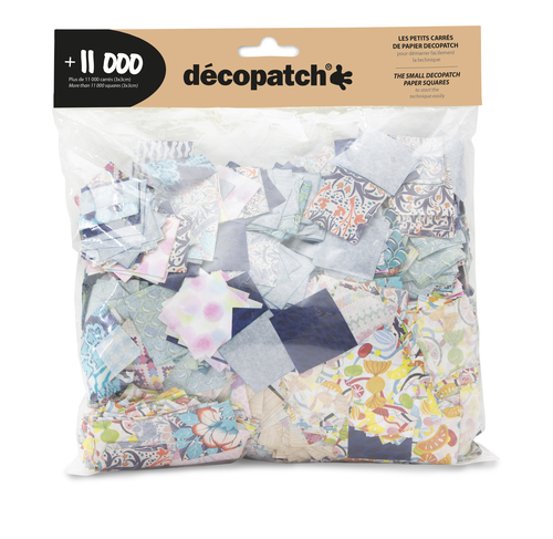 Großpackung mit zugeschnittenen Bogen Décopatch-Papier, quadratisch 3x3 cm