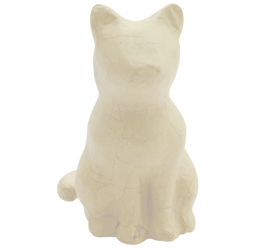 Kleines Pappmaché, braun, sitzende Katze 15cm