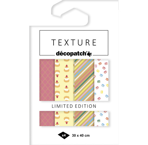 Décopatch-Papier Texture mit Metallic-Effekt, Packung mit 4 Blatt 30x40 cm unterschiedlicher Muster,
